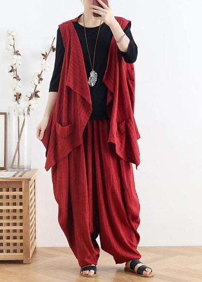Italian V Neck Asymmetric Linen Summer Shirts Outfits Red Shirt