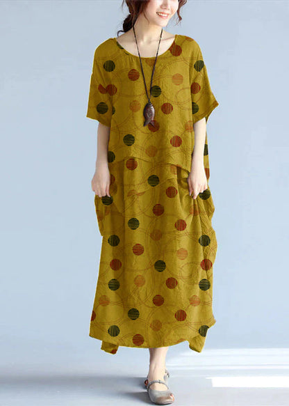 Baggy Gray Long Linen Dresses Oversized Layered Cotton Maxi Dress Short Sleeve Cotton Clothing