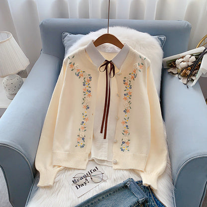 Gentle Fengsen Department Hand Embroidered Flower Sweater Coat 5053