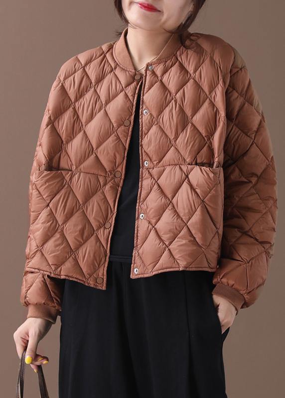 New Brown Warm Winter Coat Winter Stand Collar Geometric Overcoat