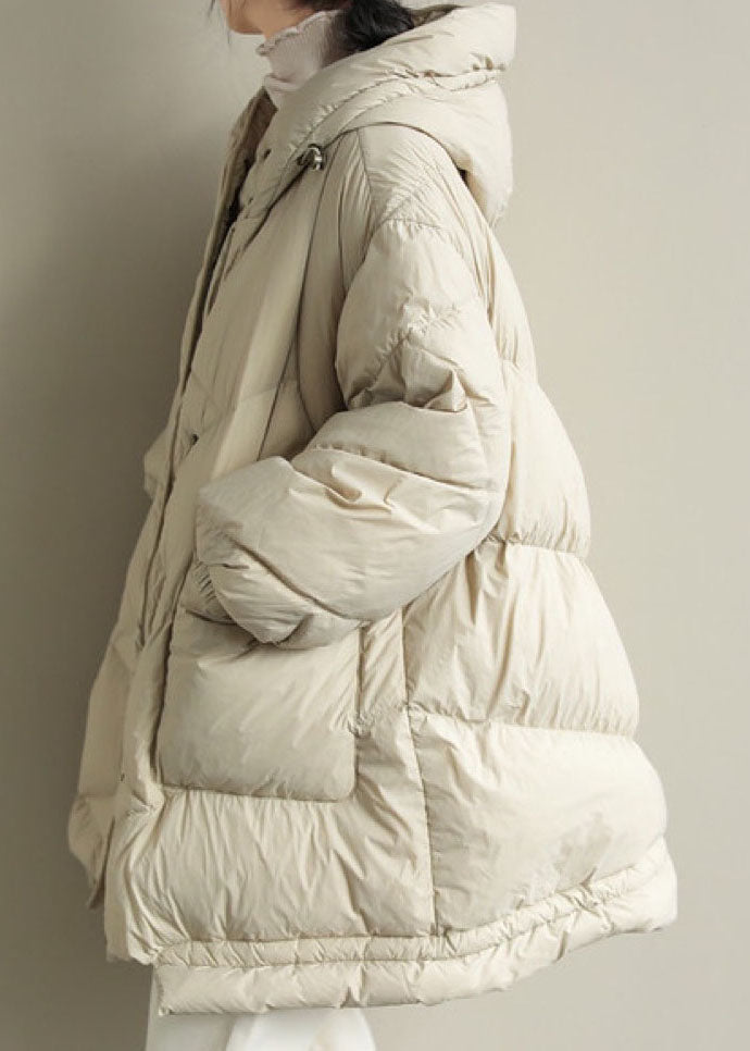 Beige Stand Collar Warm Winter Duck Down Coat