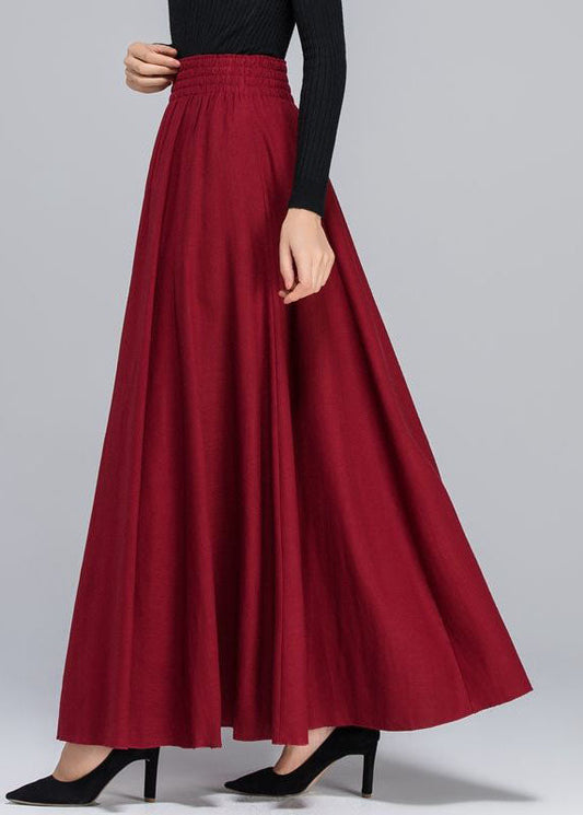 French Red Pockets Silk Skirts Spring
