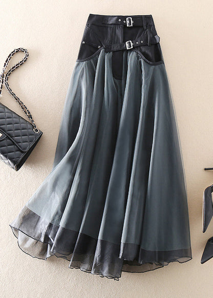 French Black Patchwork Tulle Skirts Spring
