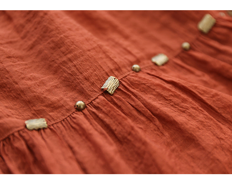 Literary High Waist Double Layer Tencel Linen Stitching Slim Skirt