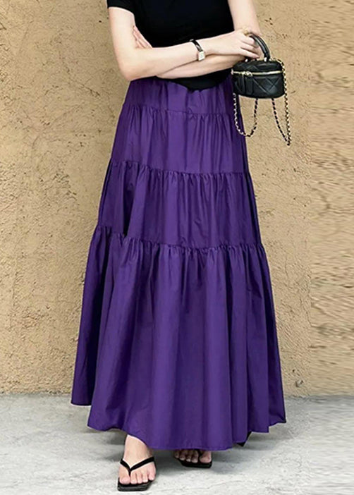 Purple Pockets Wrinkled Cotton Skirt Summer