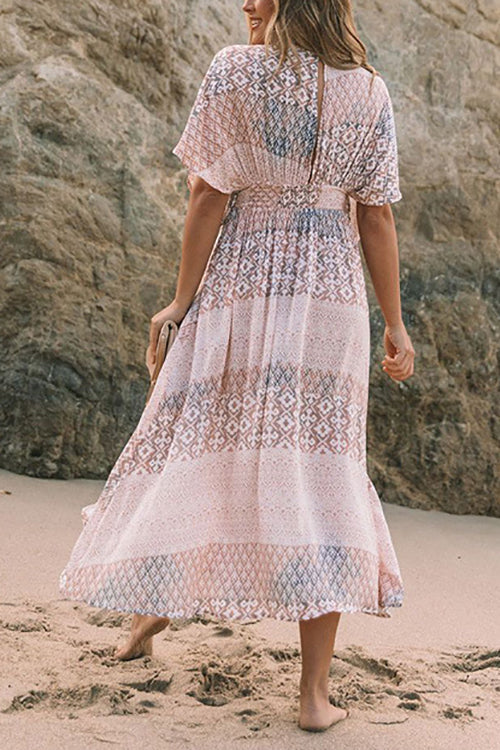 Print Bat Slit Maxi Dress