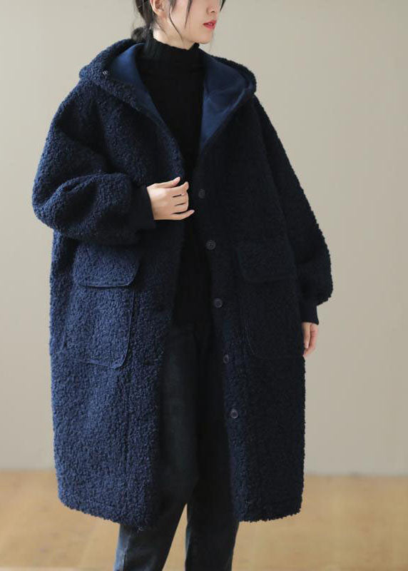 Coffee Hooded Button Faux Fur Winter Coat