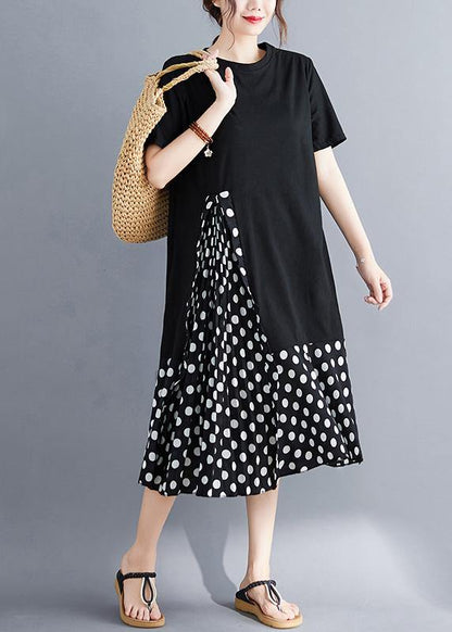 Black O Neck Cotton Dresses False Two Pieces Maxi Summer Dress