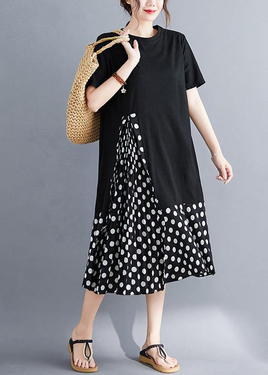 Black O Neck Cotton Dresses False Two Pieces Maxi Summer Dress