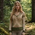 Vintage V-neck Knitted Two-tone Jacquard Gradient Irish Aran Sweater artswardrobe