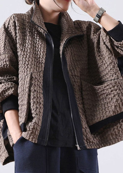 Caramel Zip Up Low High Design Corduroy Coat
