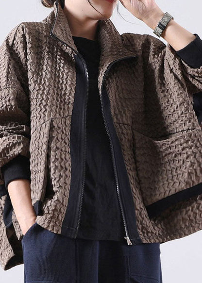Caramel Zip Up Low High Design Corduroy Coat