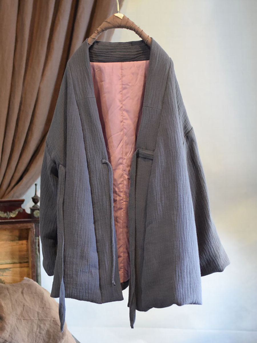 Winter Chinese Style Drawstring Linen Cotton Coat