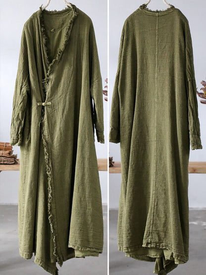 Artsy Worn Burrs Button Irregular Long Coat