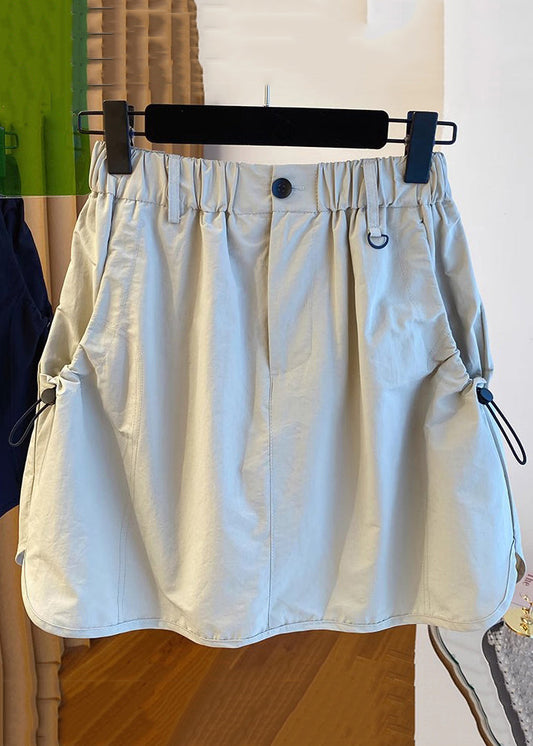 Light Grey Pockets High Waist Cotton Skirts Summer