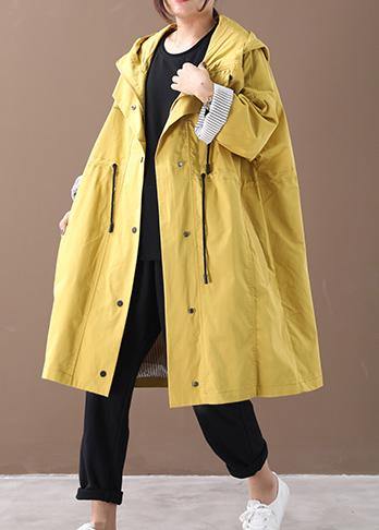 Hooded Drawstring Pockets Fine Clothes for Yellow Loose Jackets