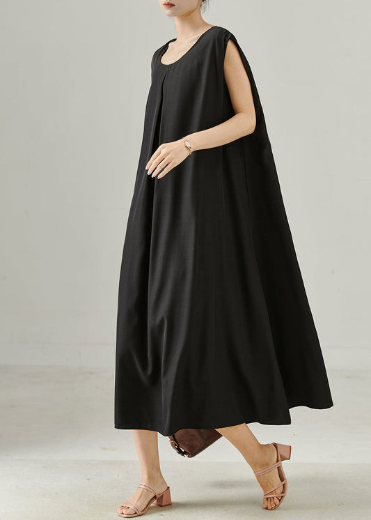 Black Oversized Cotton Maxi Dresses Sleeveless
