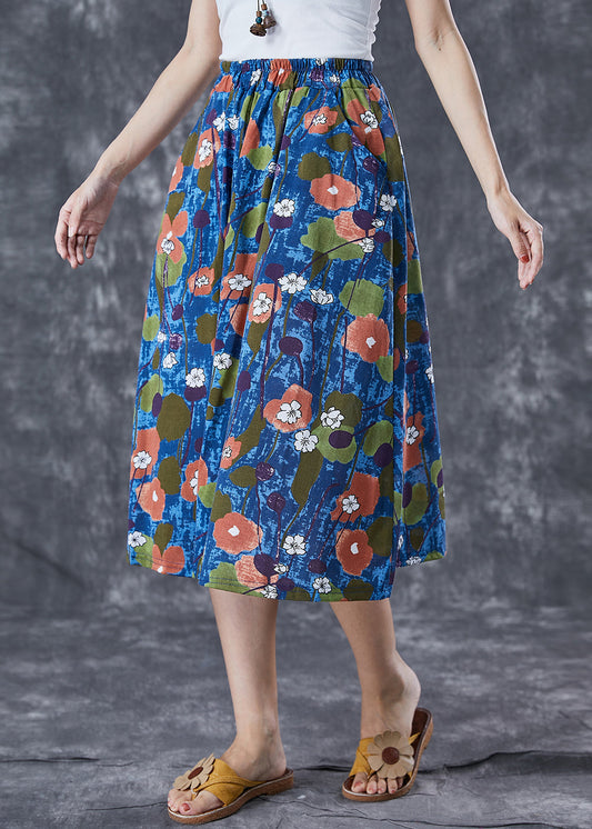 Blue Print Exra Large Hem Linen Skirt Summer