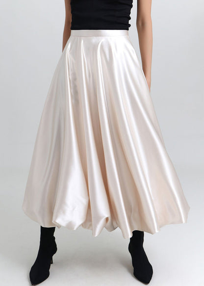 New Champagne Color High Waist Silk Skirt Spring