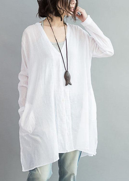 Modern White Cotton Clothes for V Neck Art Summer Shirts