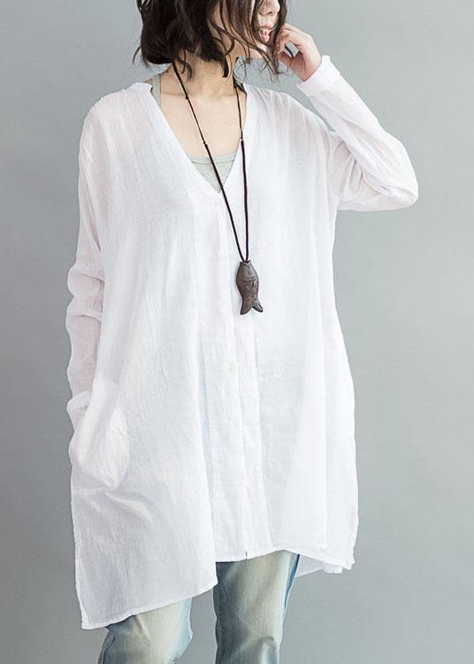 Modern White Cotton Clothes for V Neck Art Summer Shirts