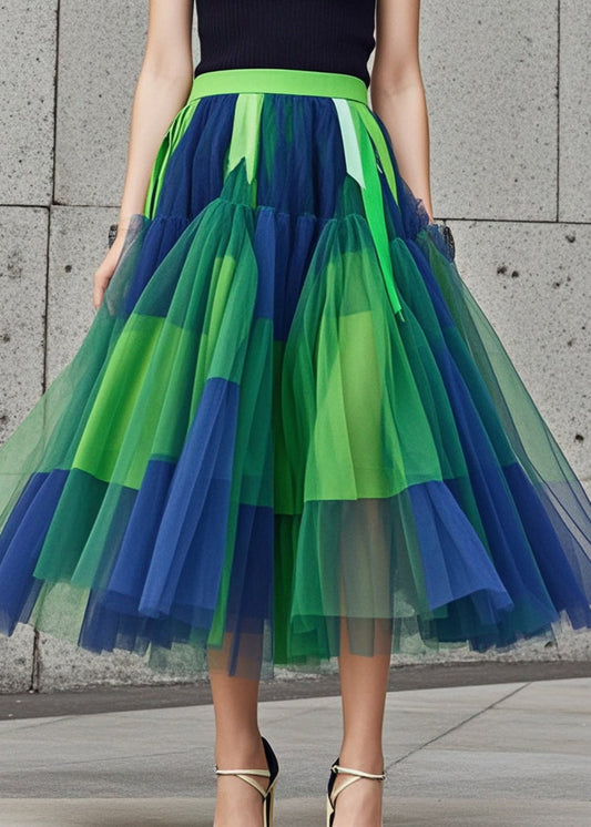 Colorblock Elastic Waist Patchwork Tulle Skirt Summer