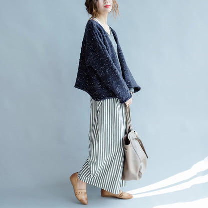 New Blue Asymmetric Design Cotton Knitted Cardigans Chunky Oversize Coats