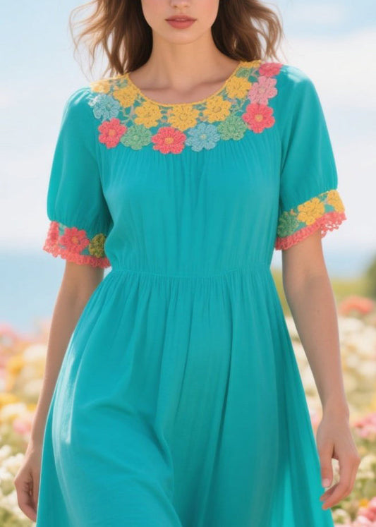 Green Exra Large Hem Patchwork Lace Dresses Summer