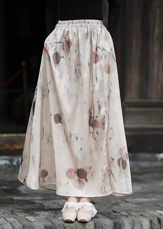 New Print Pockets Elastic Waist Silk Skirts Summer