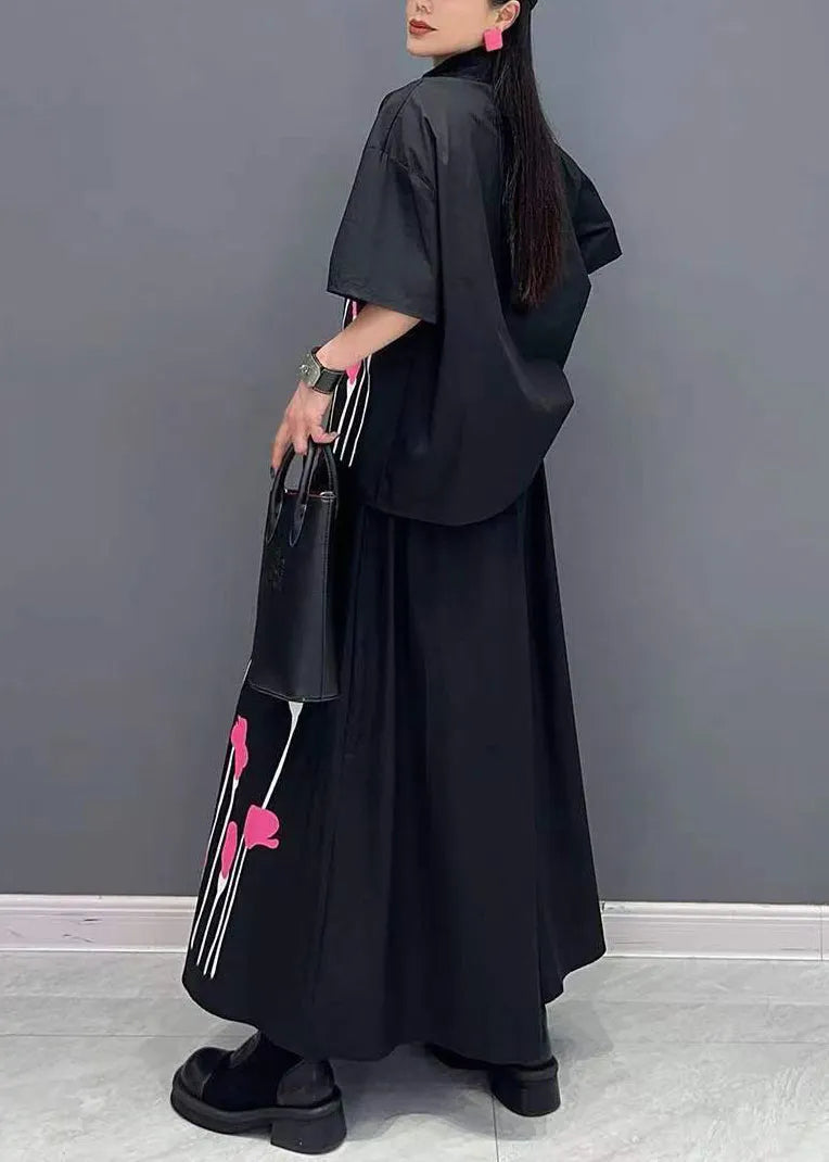 Black Print Shirt and Skirts Two Pieces Set Summer