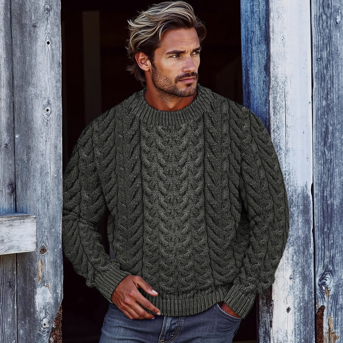 Men's Super Soft Honeycomb Crew Neck Aran Sweater artswardrobe