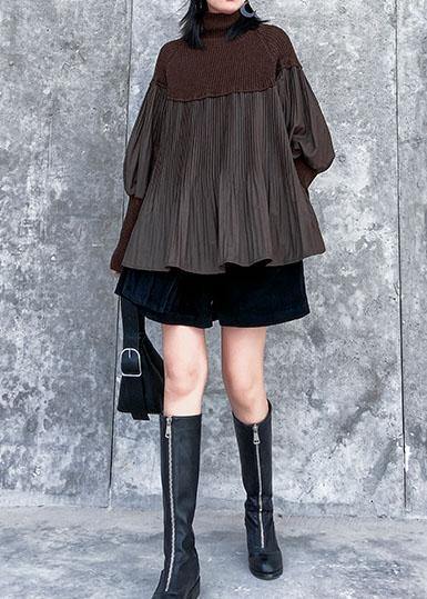 Black Sweater Tops Puff Sleeve Loose Fitting Cinched Knit Tops