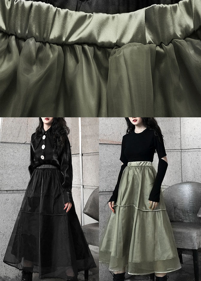 Green Patchwork Tulle Skirt Elastic Waist Spring