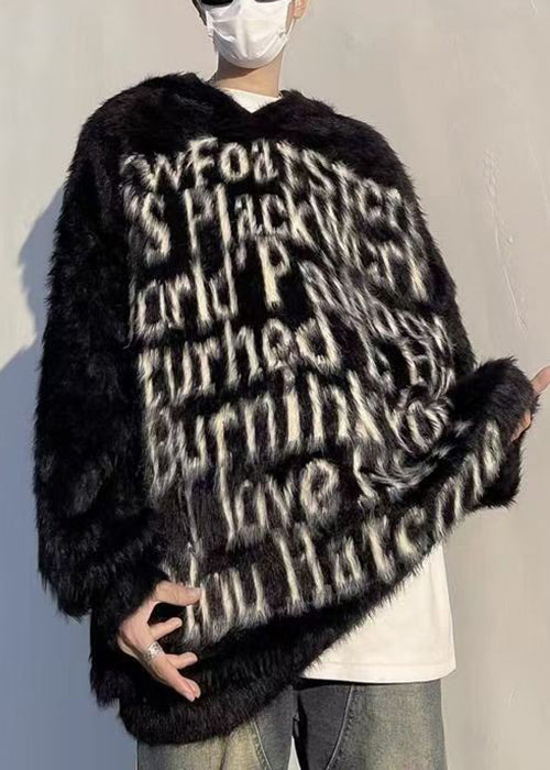Loose Black Hooded Letter Mink Velvet Sweaters Winter