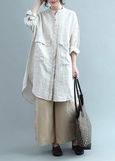 Lapel Button Down Cotton Top Silhouette Organic Beige Clothing Blouses Summer