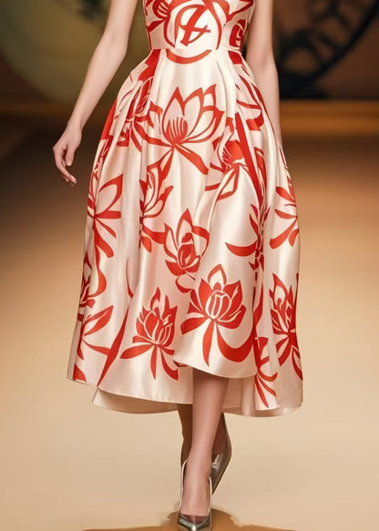 Champagne Print Silk Party Dresses Summer