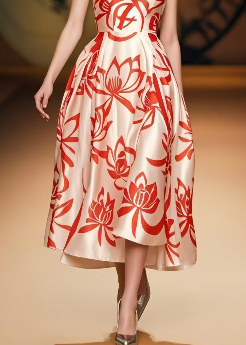 Champagne Print Silk Party Dresses Summer