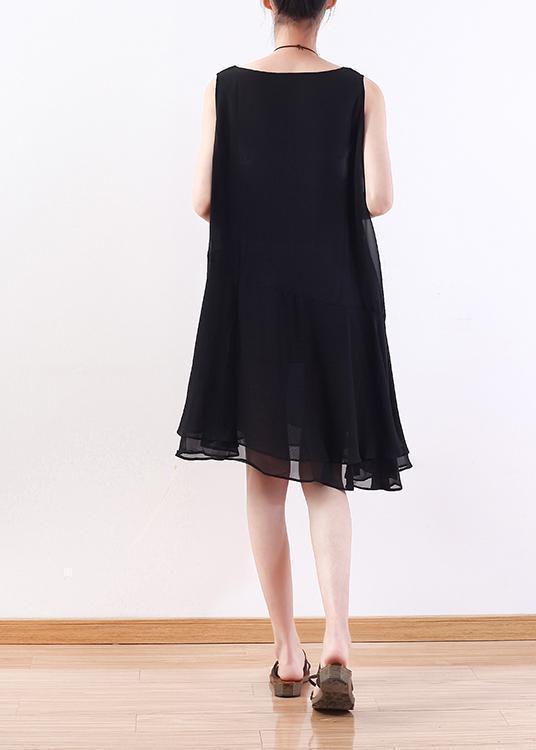 Italian Black Chiffon Outfit Korea Linen Sleeveless a Line Summer Dresses