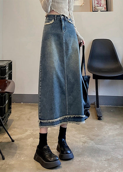 Blue Patchwork High Waist Button Denim a Line Skirts