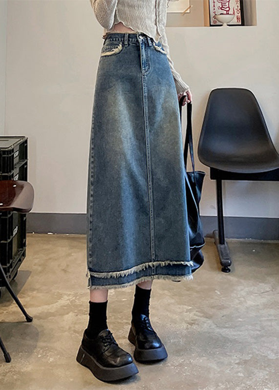 Blue Patchwork High Waist Button Denim a Line Skirts