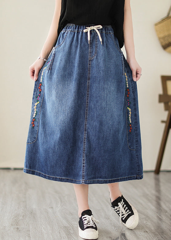 Blue Embroideried Pockets Denim Skirts Summer