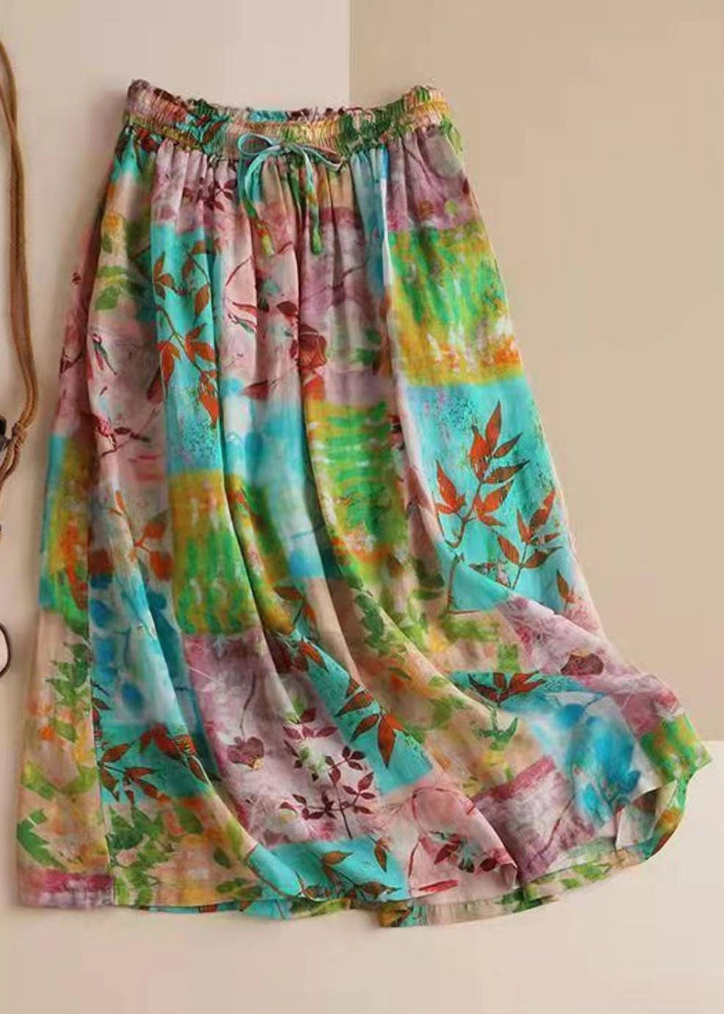 Red Drawstring Elastic Waist Print Chiffon Skirt Spring