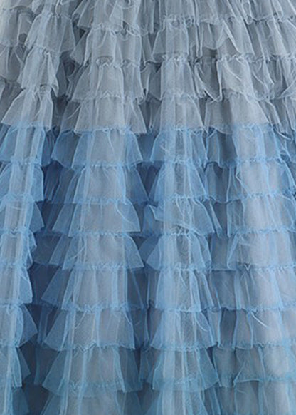 Blue High Waist Patchwork Tulle a Line Skirts Summer