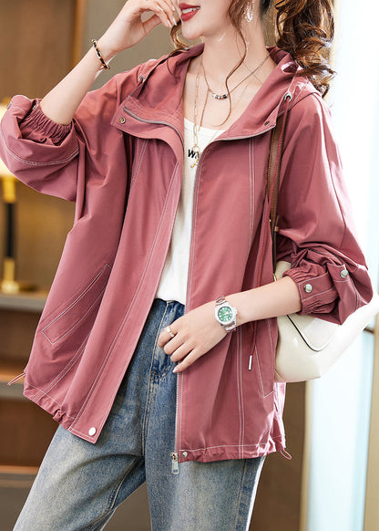 Pink Hooded Oversized Cotton Coat Outwear Fall