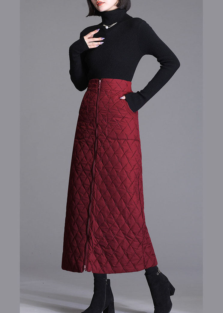 Fitted Mulberry High Waist Zip Up Pockets Fine Cotton Filled Skirts Winter