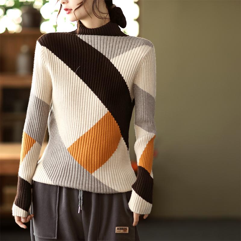 Winter Color Matching Slim Turtleneck Knitted Sweater