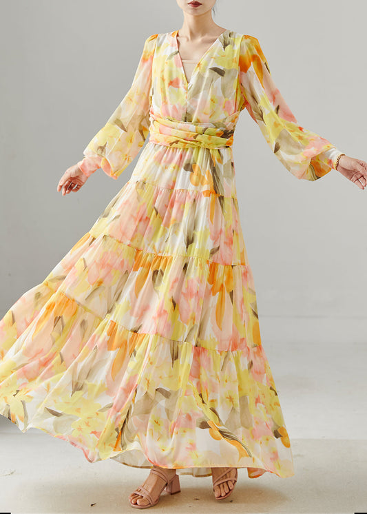 Orange Print Exra Large Hem Chiffon Beach Dress Fall