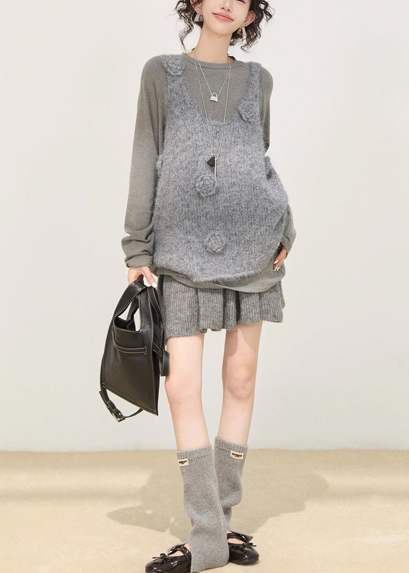 Art Grey Oversized Knit Vests Winter