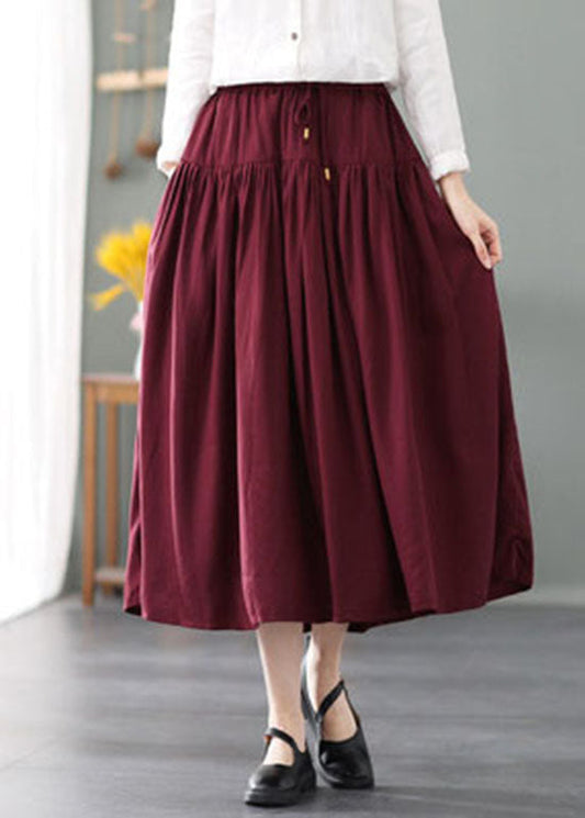 Simple Mulberry Tie Waist Wrinkled Cotton Skirts Spring