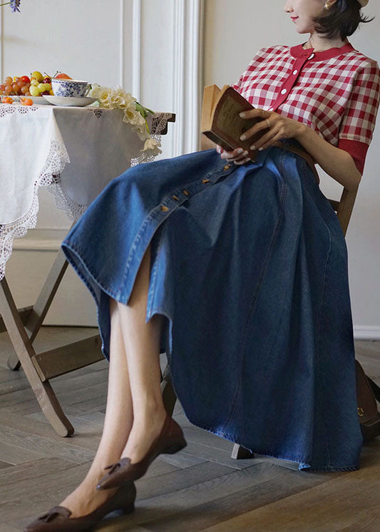 Denim Blue High Waist Exra Large Hem Cotton Skirt Spring
